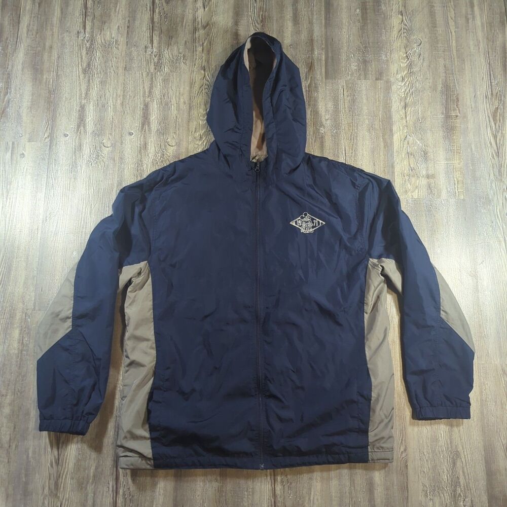 Disney Parks Men’s Lined Jacket Coat Sz XL Navy Mickey Mouse 1971 Hood Full Zip